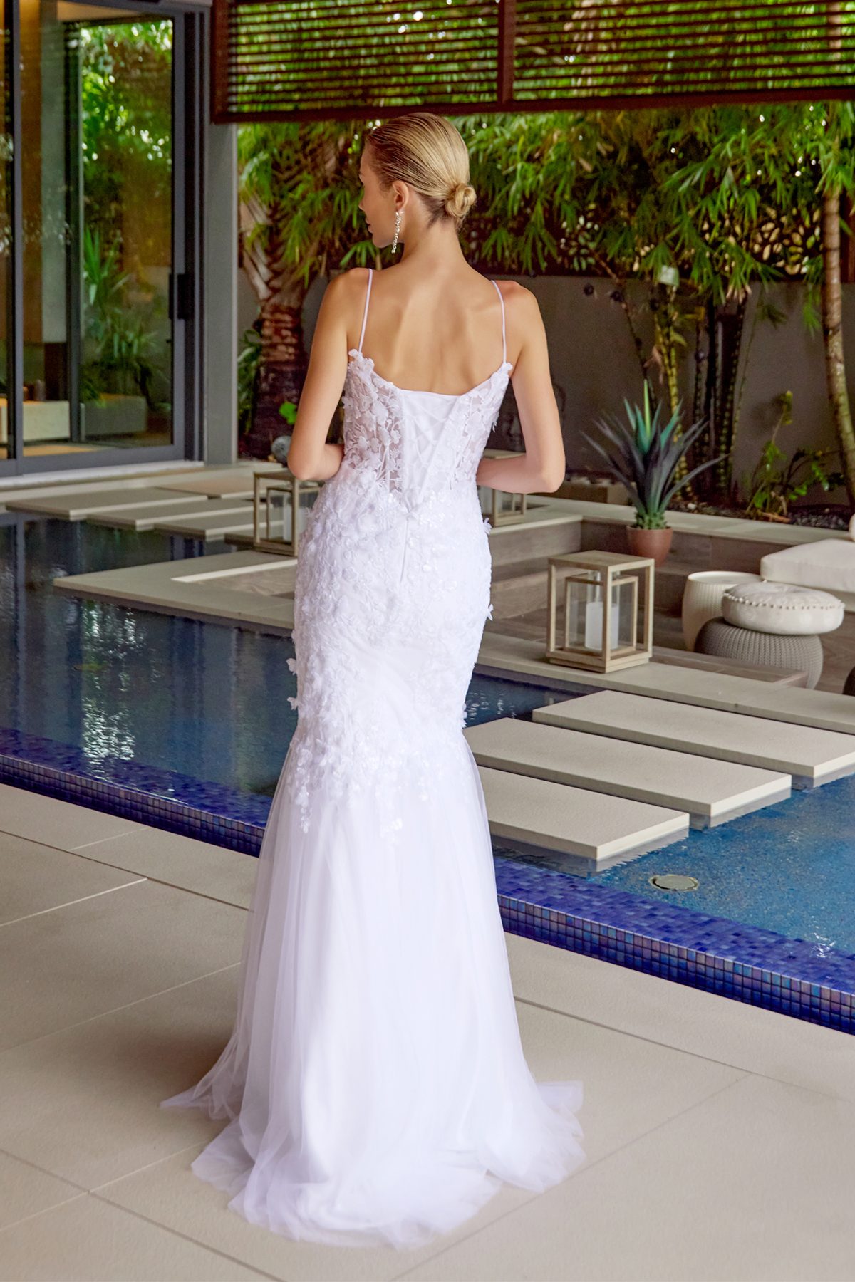 Juliet white formal dress Style 2469 at Elizabeth's Boutique in Scranton PA, back view