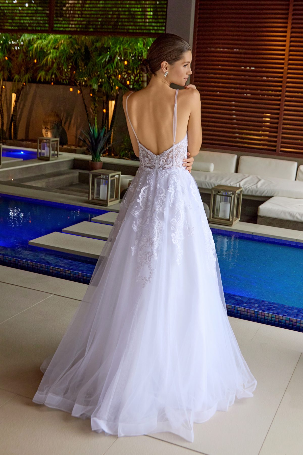 Juliet white formal dress Style 2482 at Elizabeth's Boutique in Scranton PA, back view