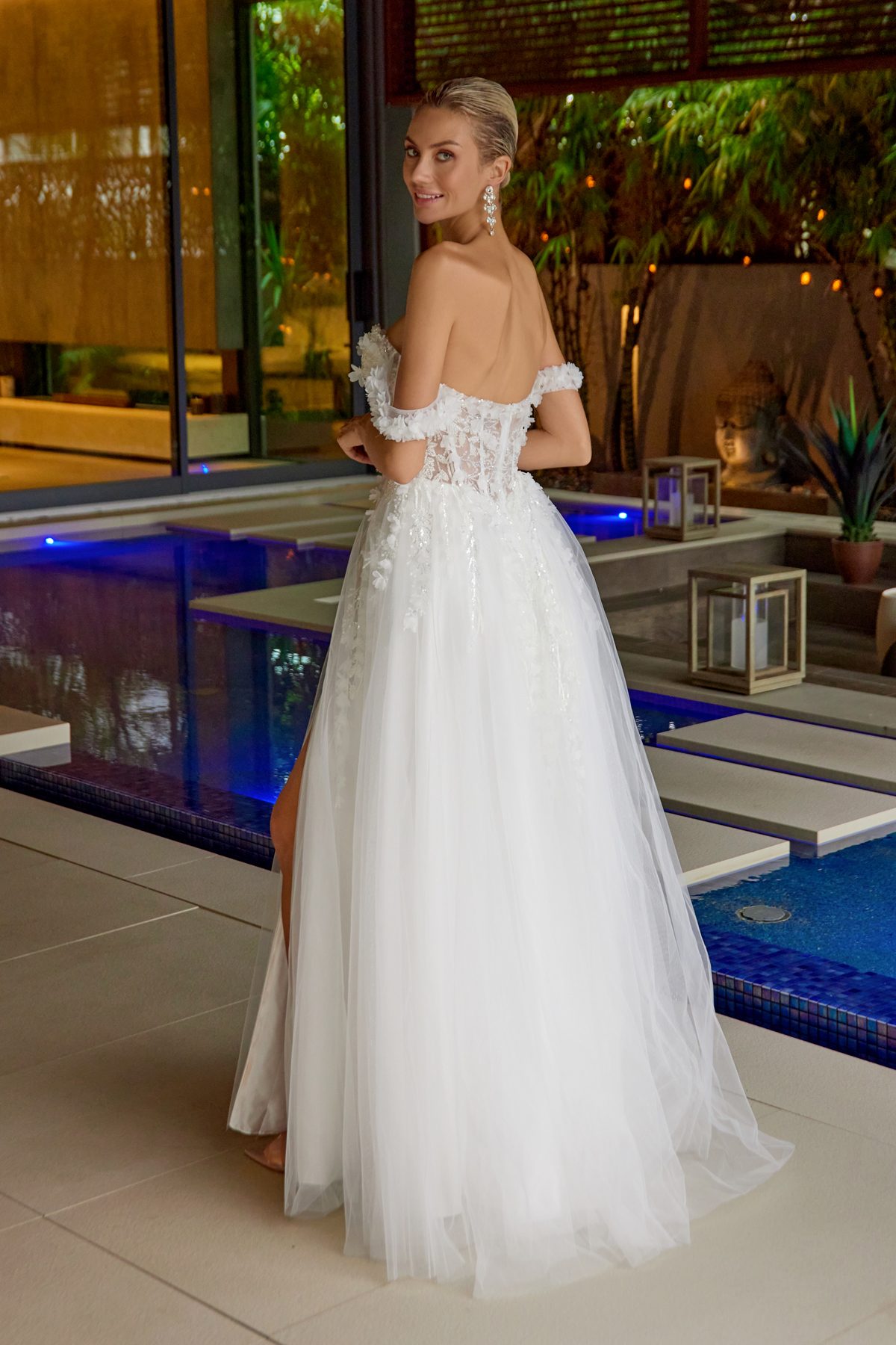 Juliet off white formal dress Style 2483 at Elizabeth's Boutique in Scranton PA, back view