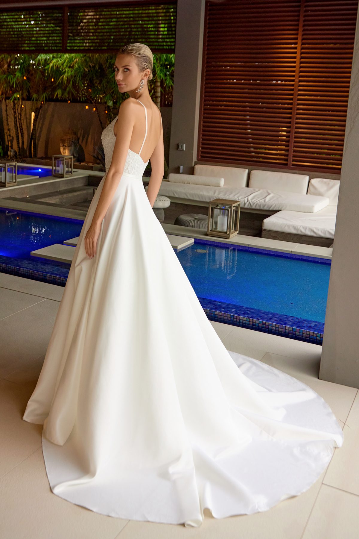 Juliet off white formal dress Style 2603 at Elizabeth's Boutique in Scranton PA, back view