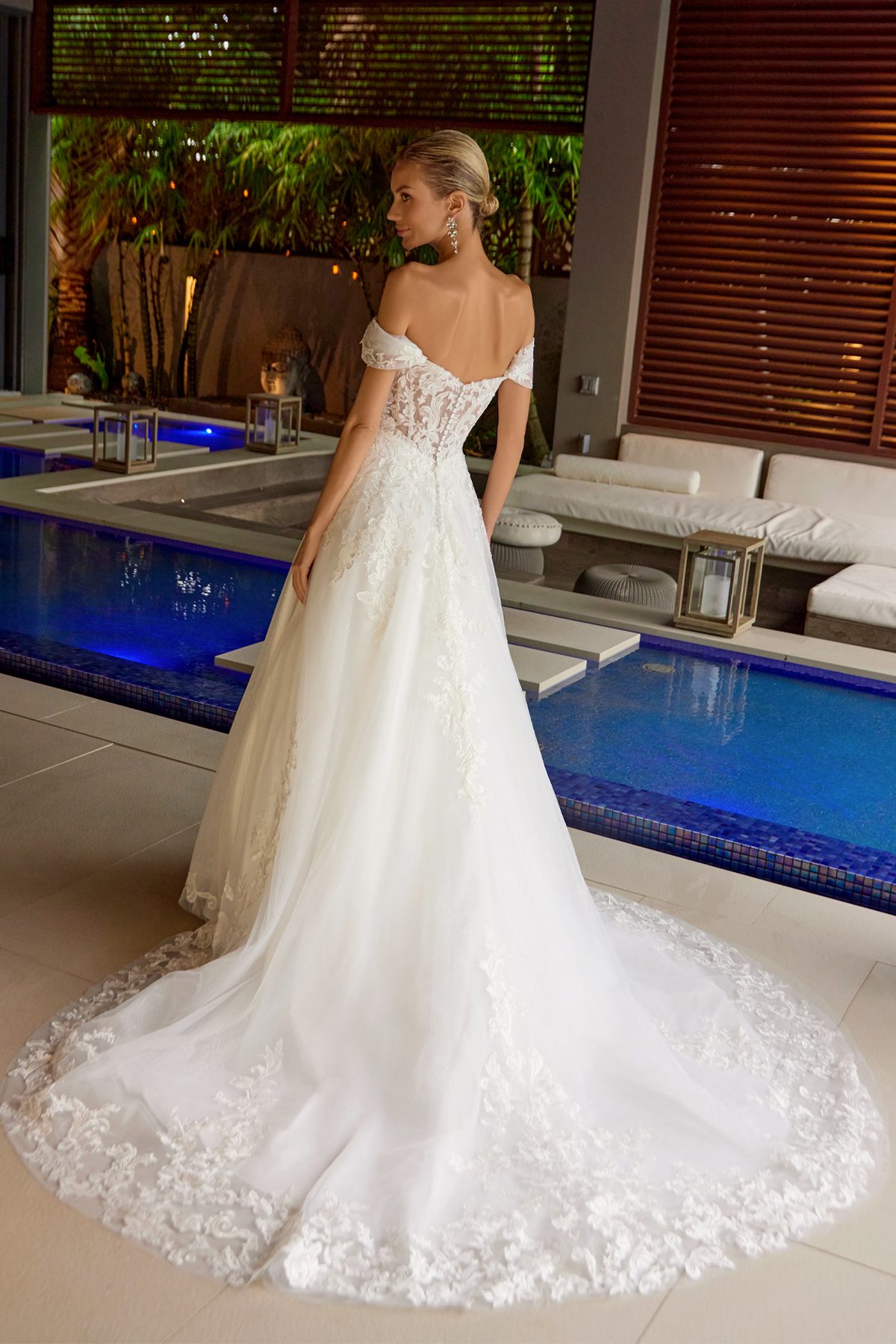 Juliet off white formal dress Style 2634LW at Elizabeth's Boutique in Scranton PA, back view