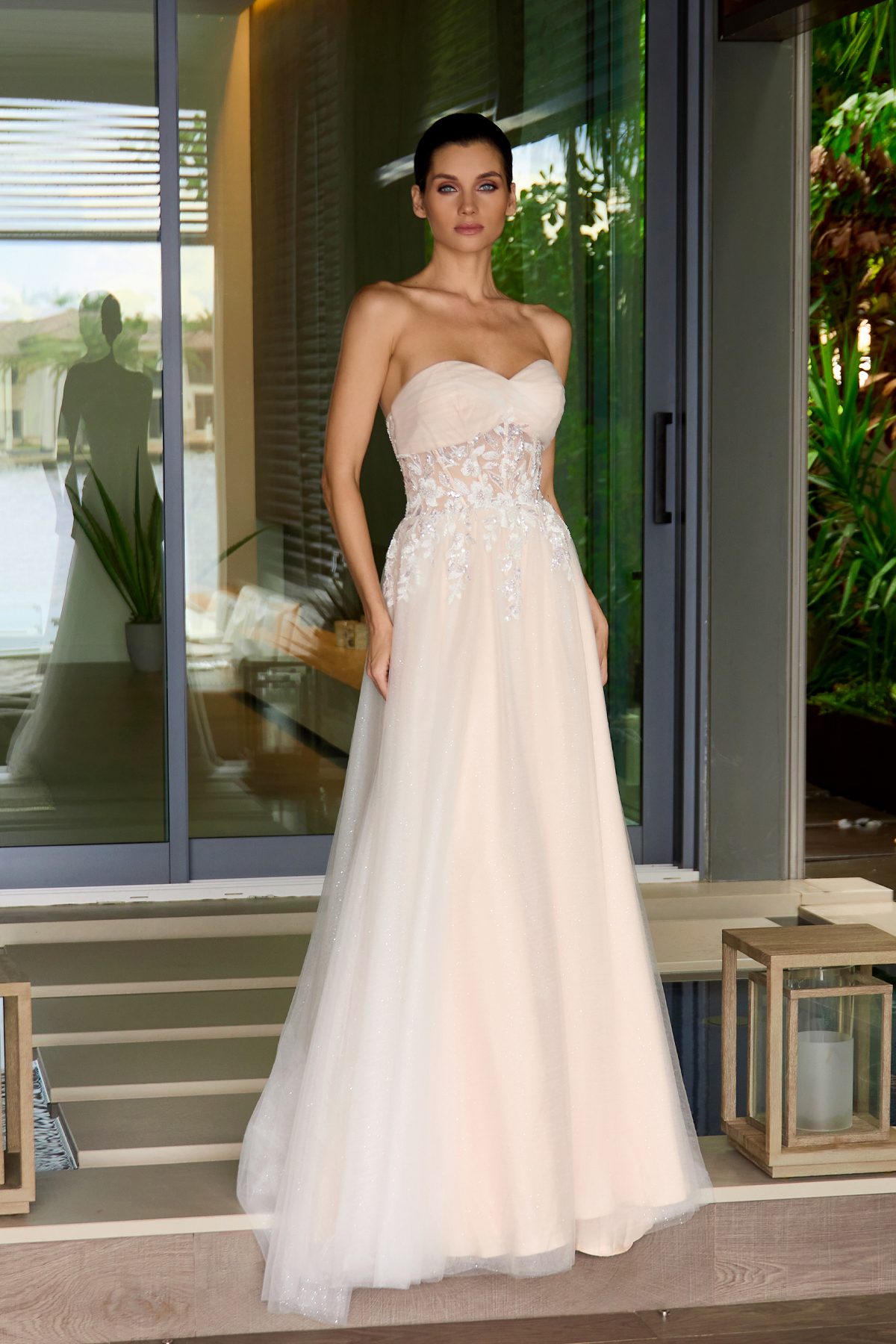 Juliet nude formal dress Style 2702 at Elizabeth's Boutique in Scranton PA, front view