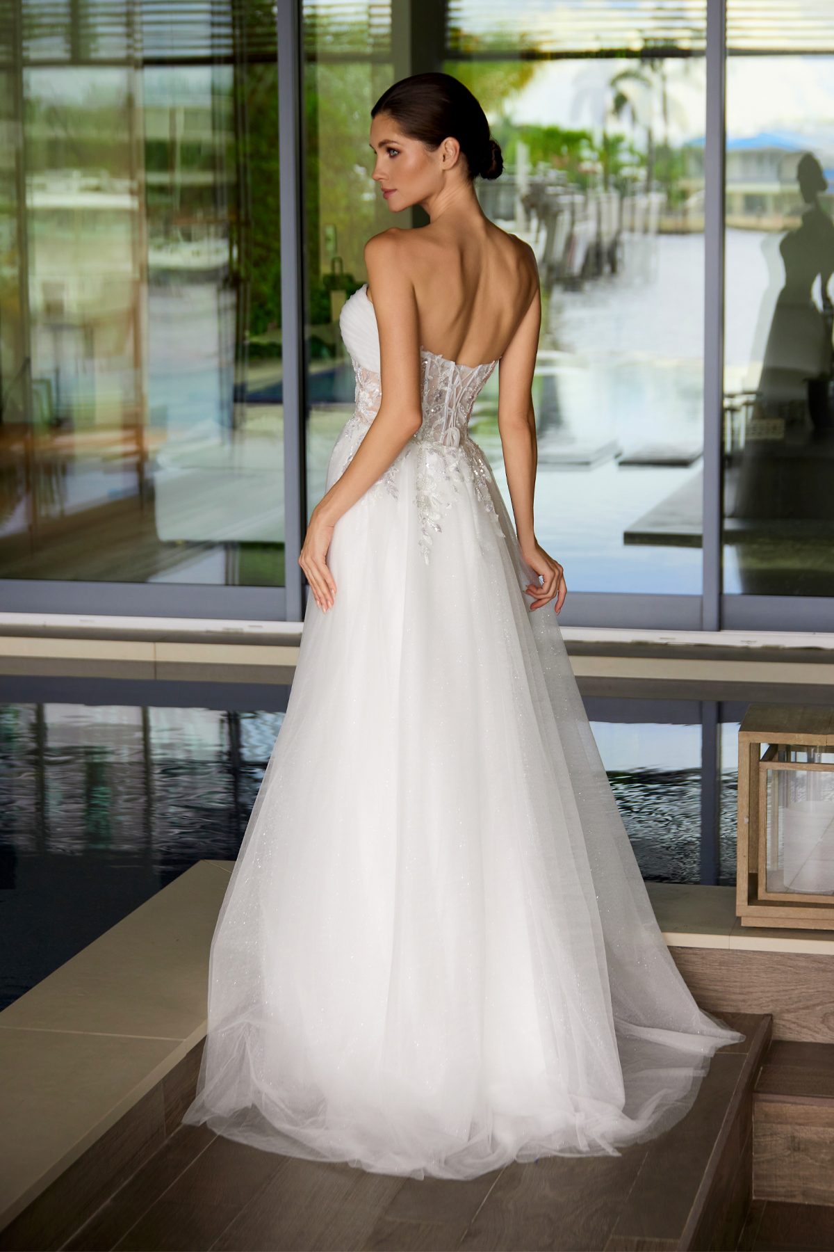 Juliet off white formal dress Style 2702 at Elizabeth's Boutique in Scranton PA, back view