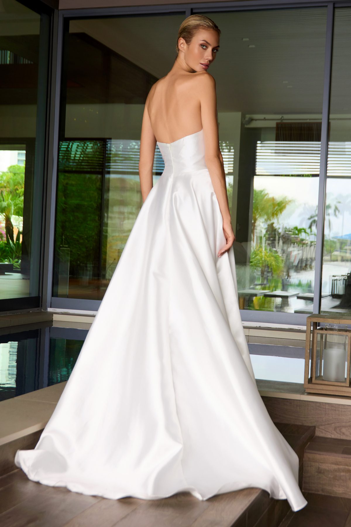 Juliet off white formal dress Style 2885 at Elizabeth's Boutique in Scranton PA, back view