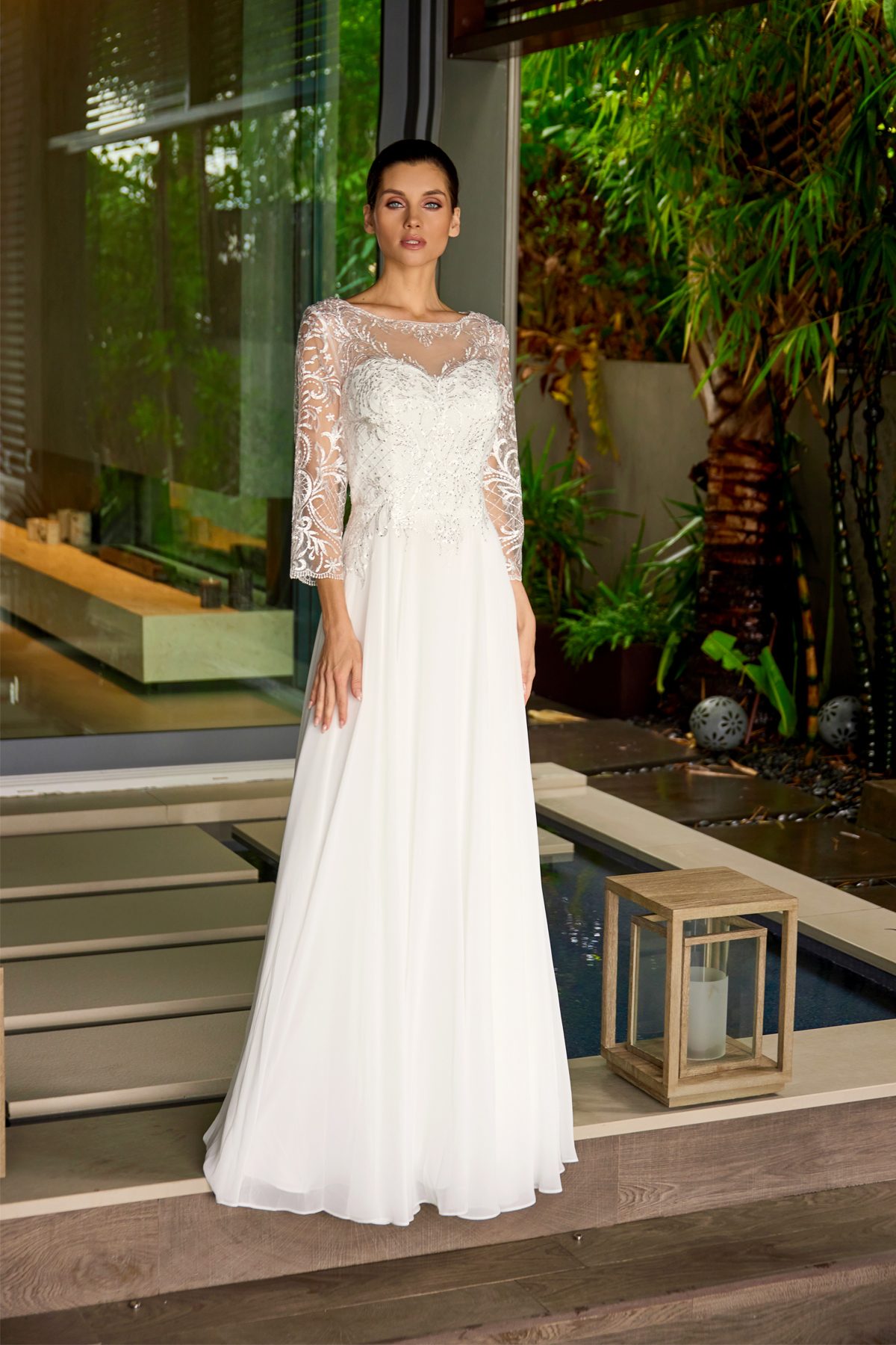 Juliet off white formal dress Style M11 at Elizabeth's Boutique in Scranton PA, front view