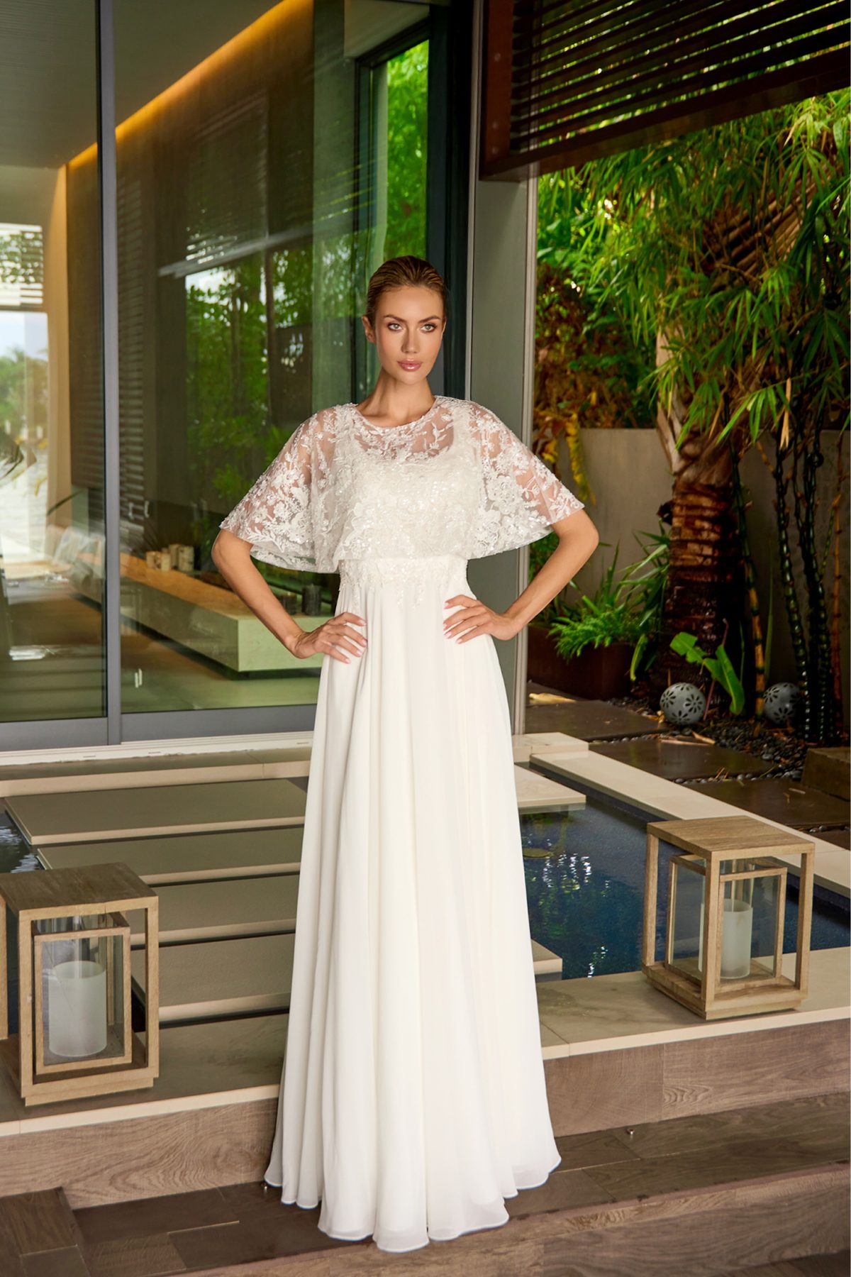 Juliet off white formal dress Style M12 at Elizabeth's Boutique in Scranton PA, front view