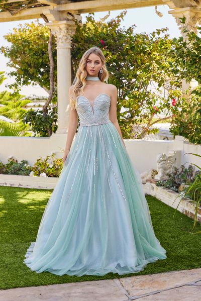Sage green quinceañera ball gown with floral lace