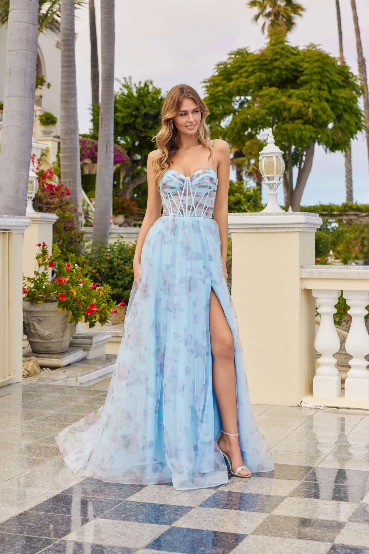 Juliet light blue formal dress Style 2562S at Elizabeth's Boutique in Scranton PA, front view