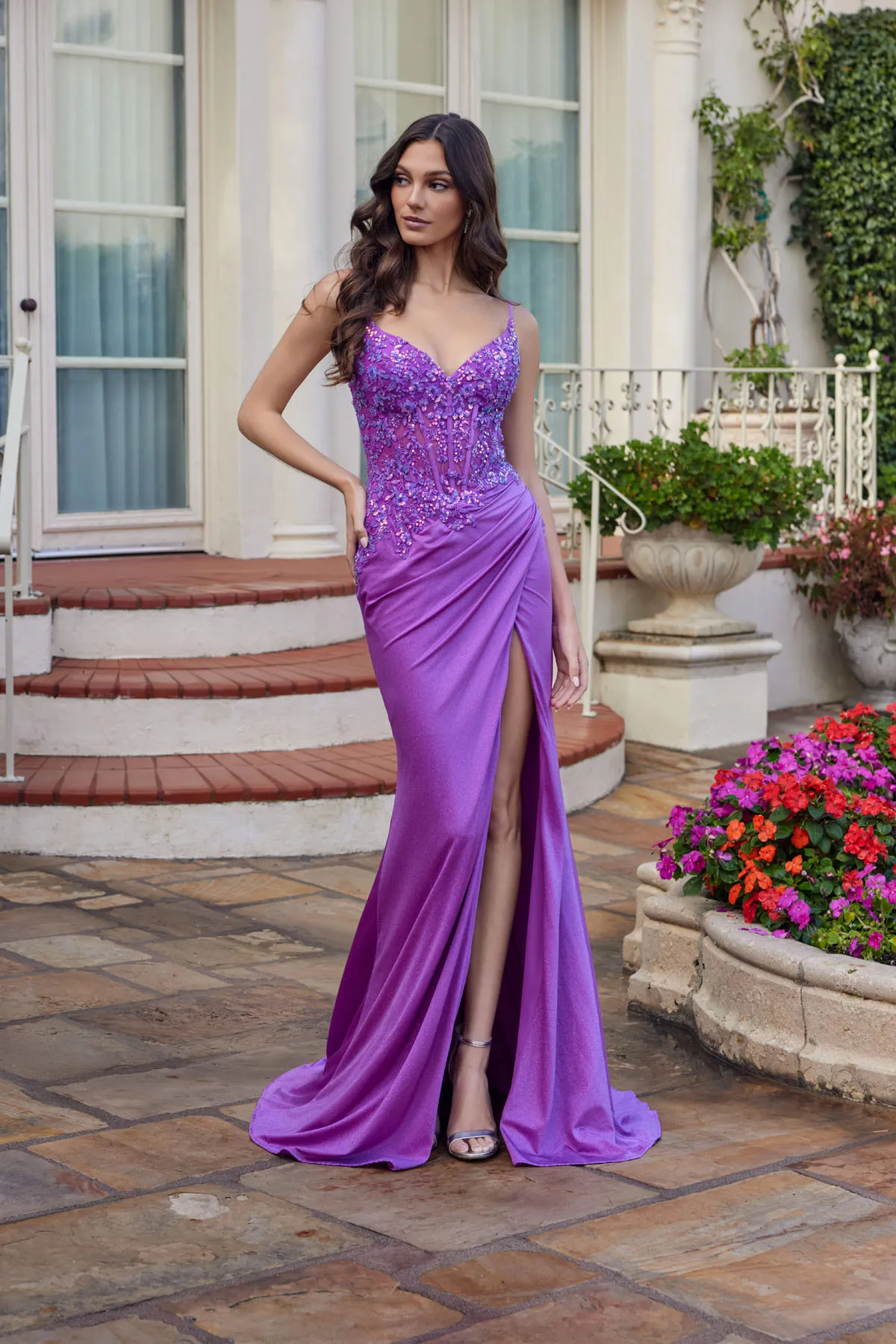 Juliet magenta formal dress Style 2613N at Elizabeth's Boutique in Scranton PA, front view