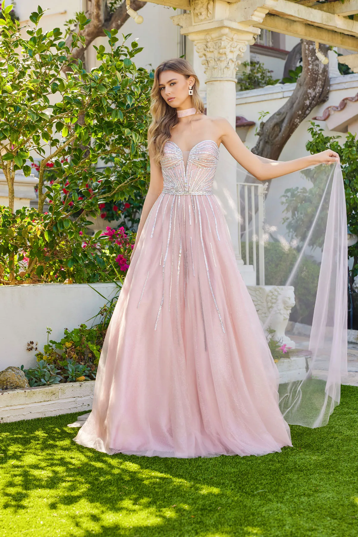 Juliet blush formal dress Style 2620U at Elizabeth's Boutique in Scranton PA, front view