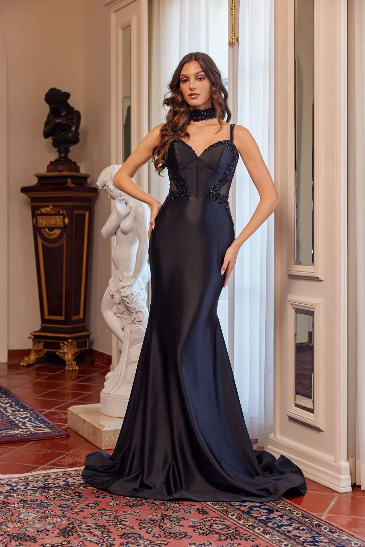 Juliet black formal dress Style 2628L at Elizabeth's Boutique in Scranton PA, front view