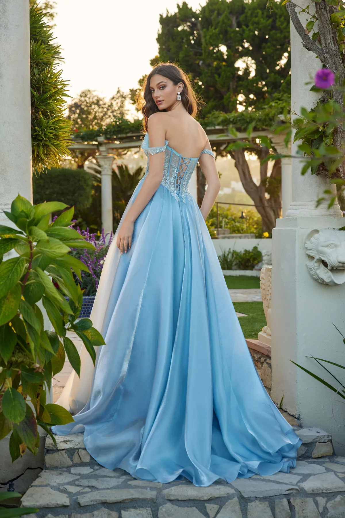 Juliet dusty blue formal dress Style 2639G at Elizabeth's Boutique in Scranton PA, back view