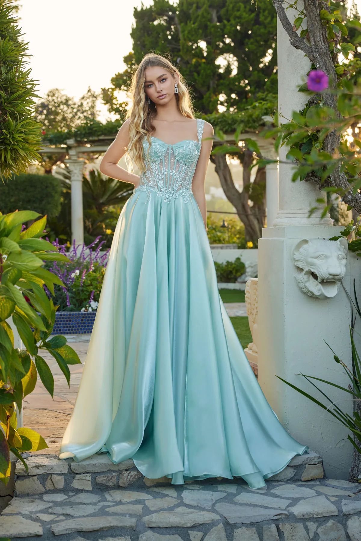 Juliet sea green formal dress Style 2639G at Elizabeth's Boutique in Scranton PA, front view