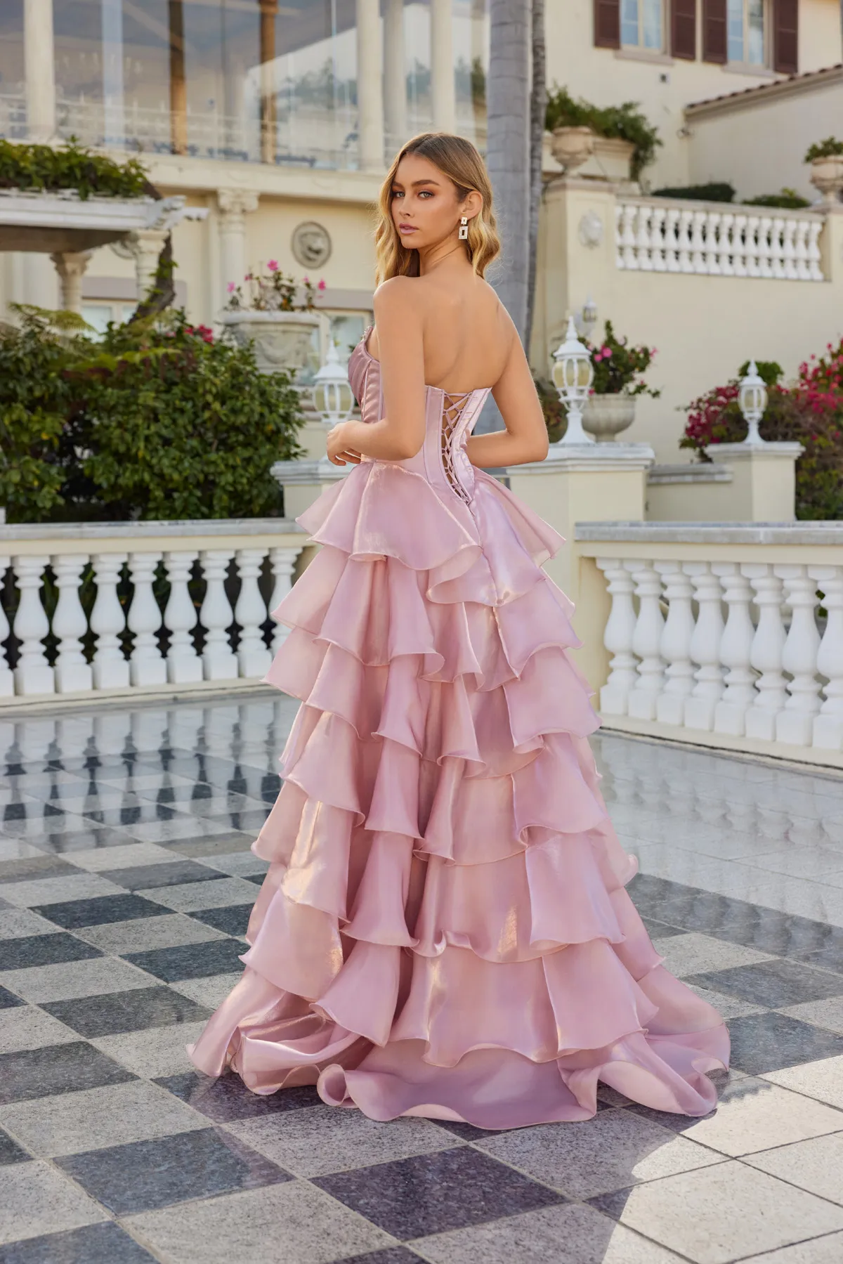 Juliet dusty rose formal dress Style 2664S at Elizabeth's Boutique in Scranton PA, back view