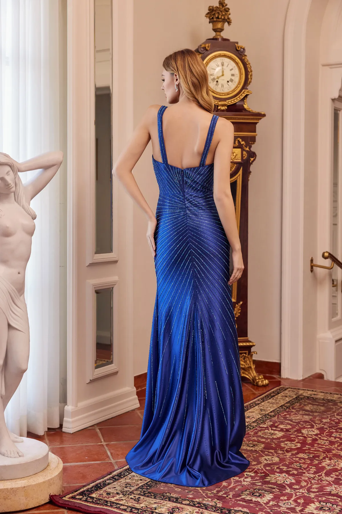 Juliet navy blue formal dress Style 2680R at Elizabeth's Boutique in Scranton PA, back view