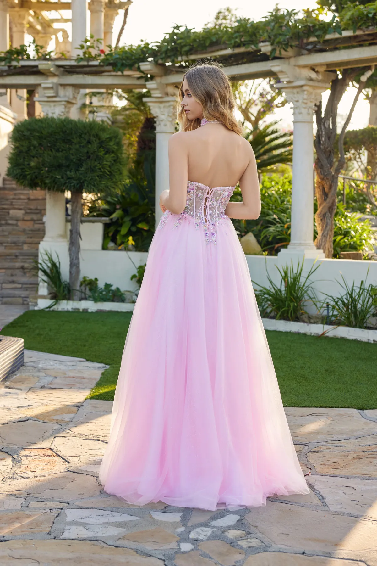 Juliet baby pink formal dress Style 2682A at Elizabeth's Boutique in Scranton PA, back view