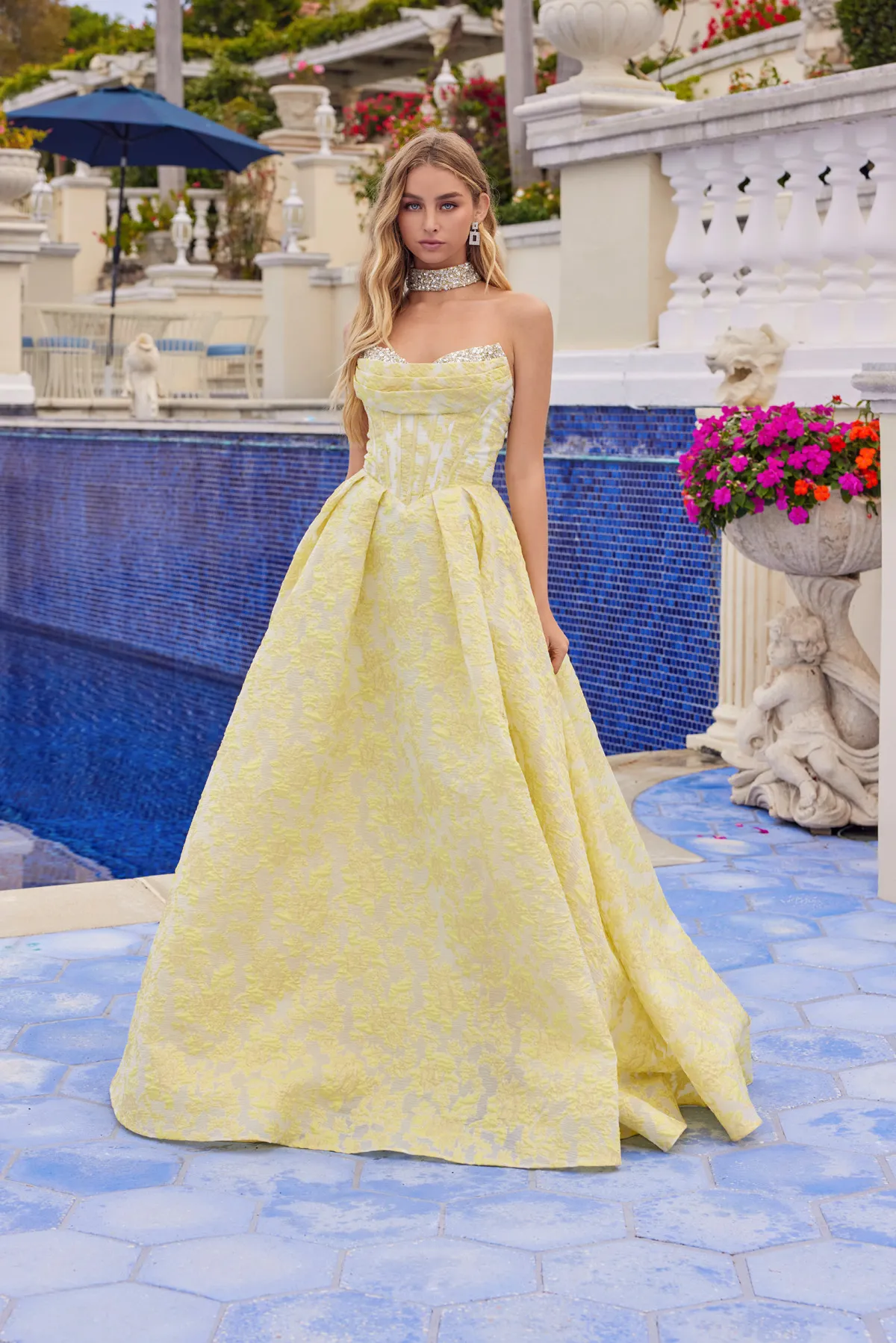 Juliet yellow formal dress Style 2693A at Elizabeth's Boutique in Scranton PA, front view