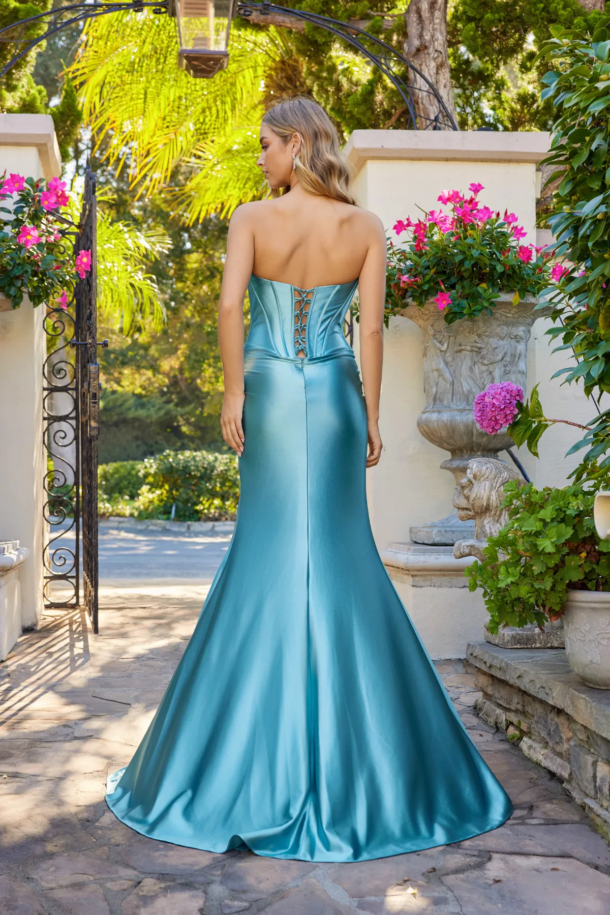 Juliet sea green formal dress Style 2708K at Elizabeth's Boutique in Scranton PA, back view