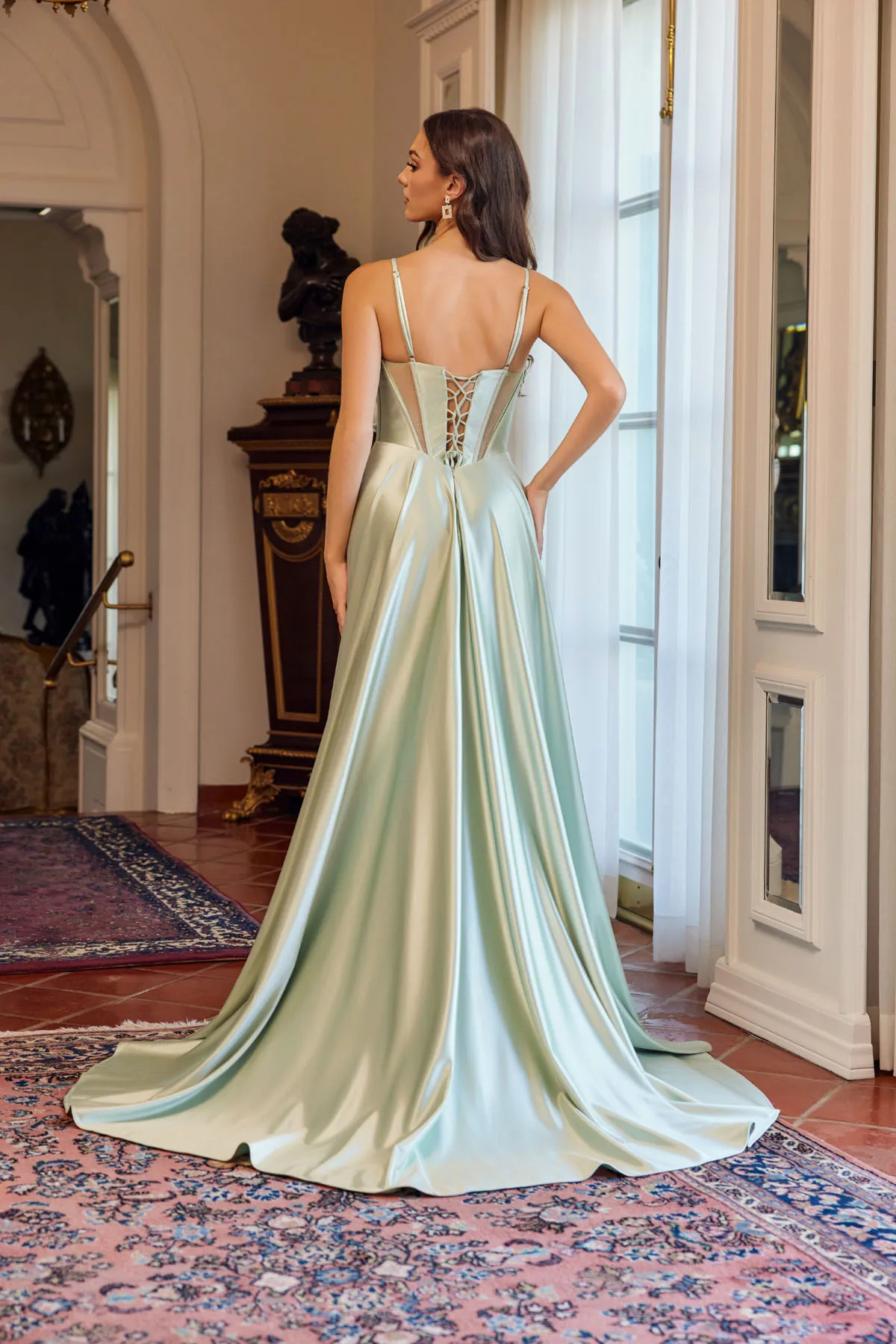 Juliet apple green formal dress Style 2711T at Elizabeth's Boutique in Scranton PA, back view