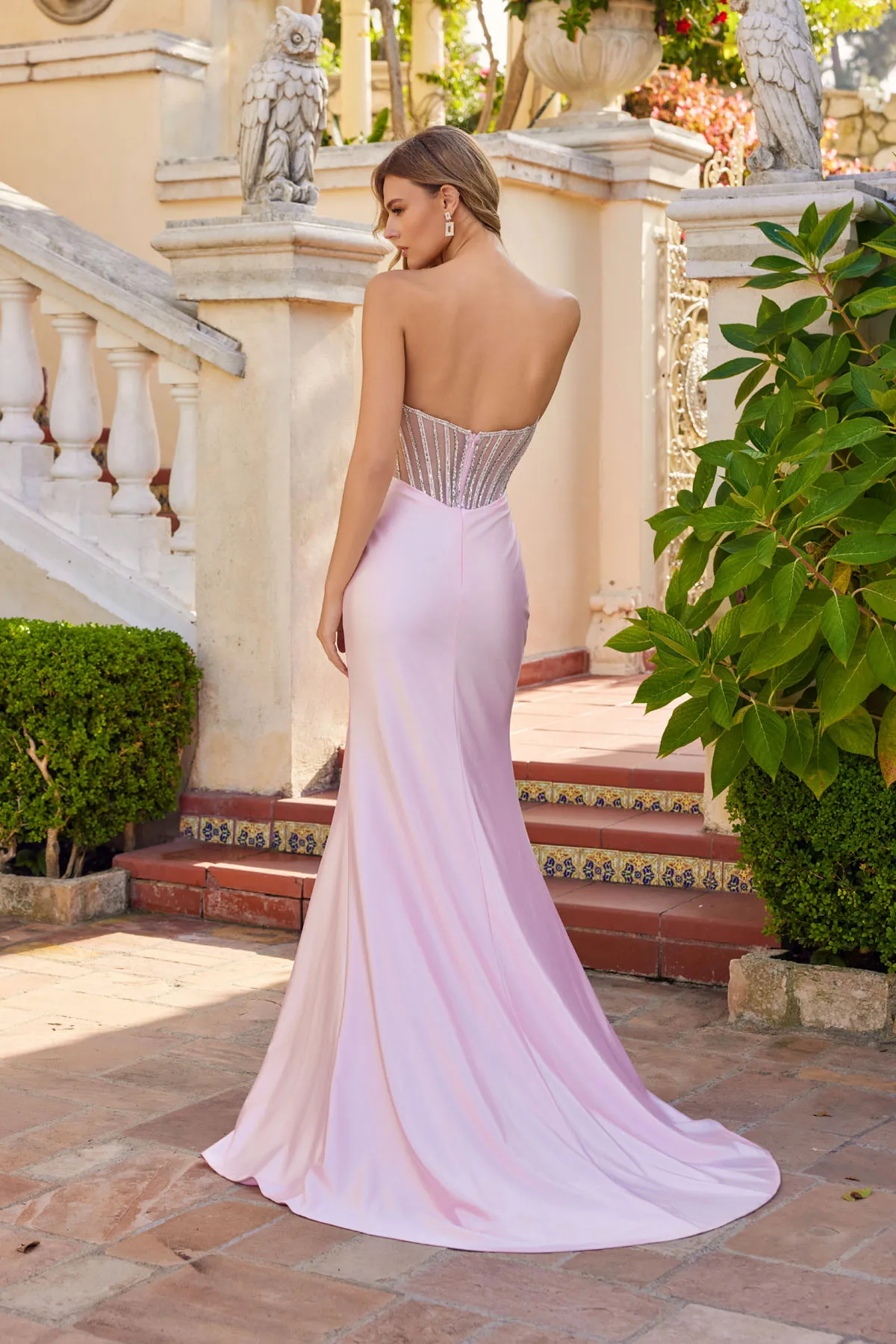 Juliet baby pink formal dress Style 2729H at Elizabeth's Boutique in Scranton PA, back view