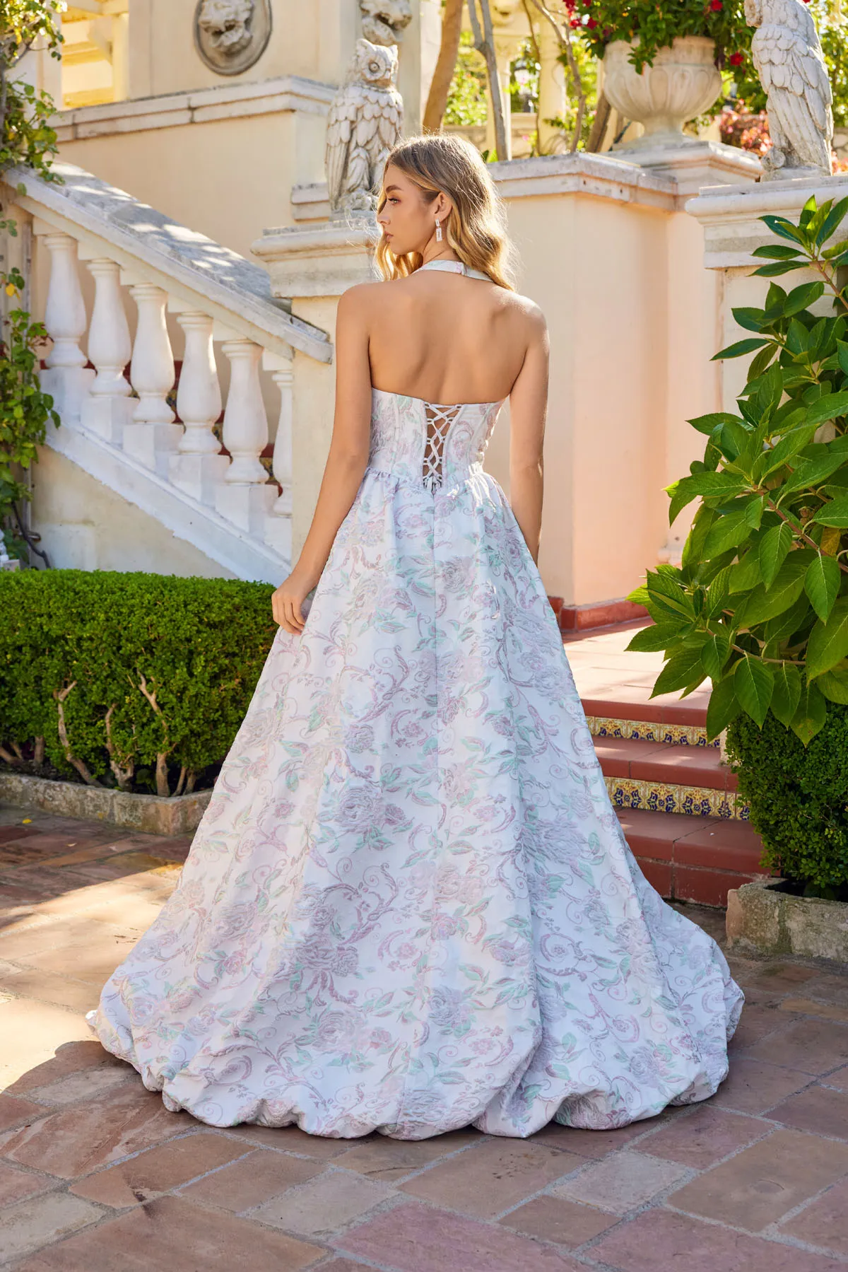 Juliet blush garden formal dress Style 2742A at Elizabeth's Boutique in Scranton PA, back view