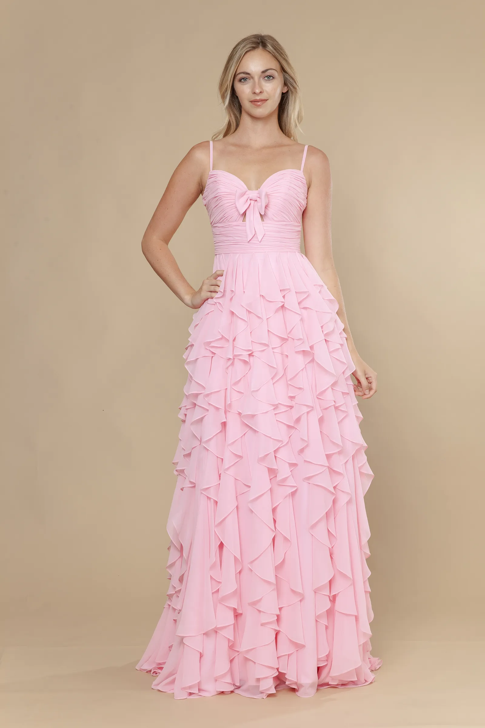 Poly USA pink prom dress Style 25024 at Elizabeth's Boutique in Scranton PA, front view