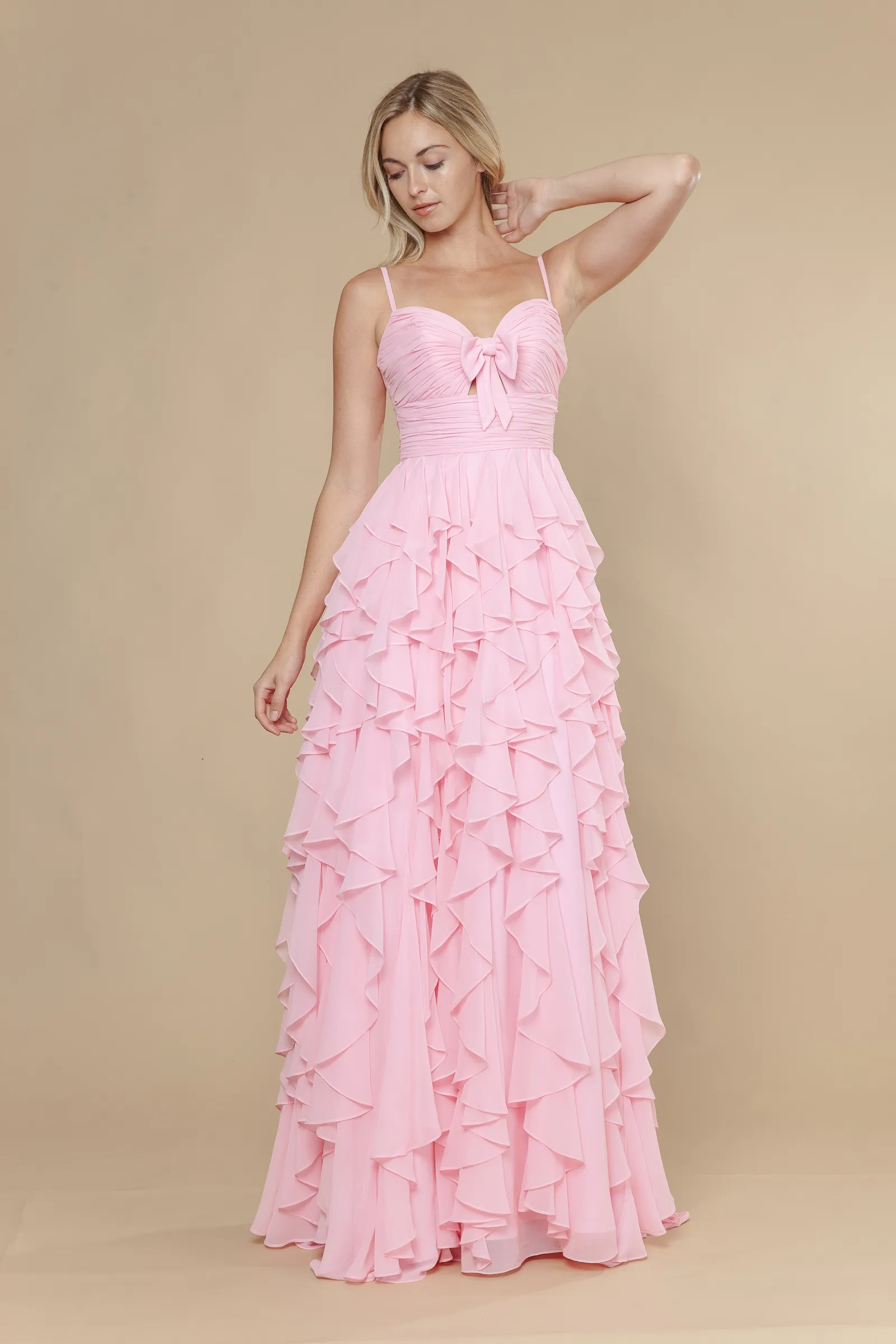 Poly USA pink prom dress Style 25024 at Elizabeth's Boutique in Scranton PA, back view