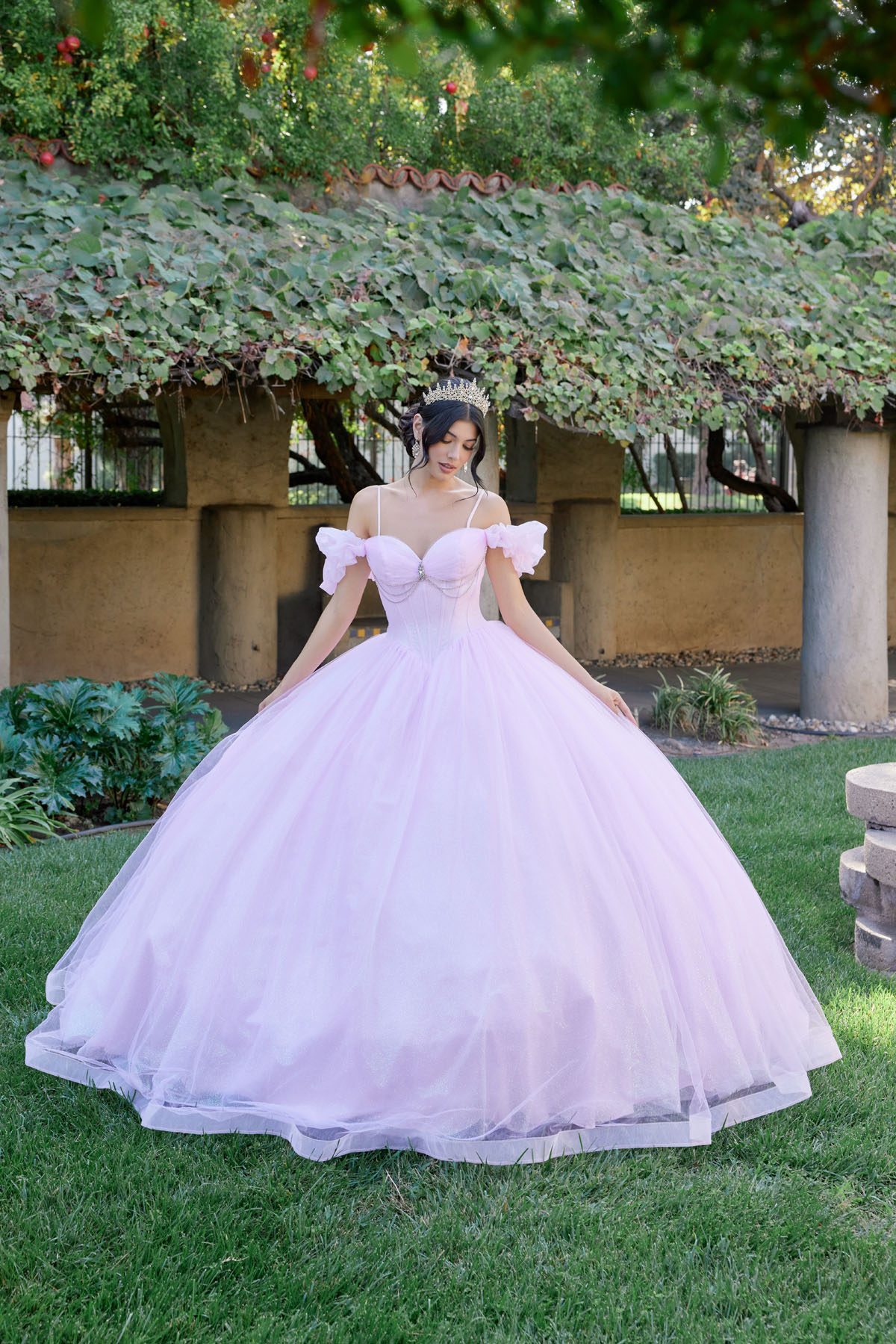 Juliet baby pink formal dress Style 1487H at Elizabeth's Boutique in Scranton PA, front view