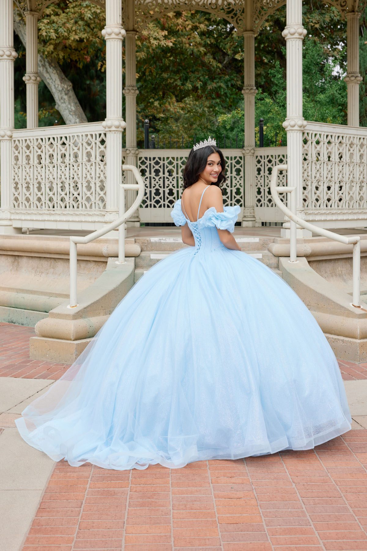 Juliet bahama blue formal dress Style 1487H at Elizabeth's Boutique in Scranton PA, back view