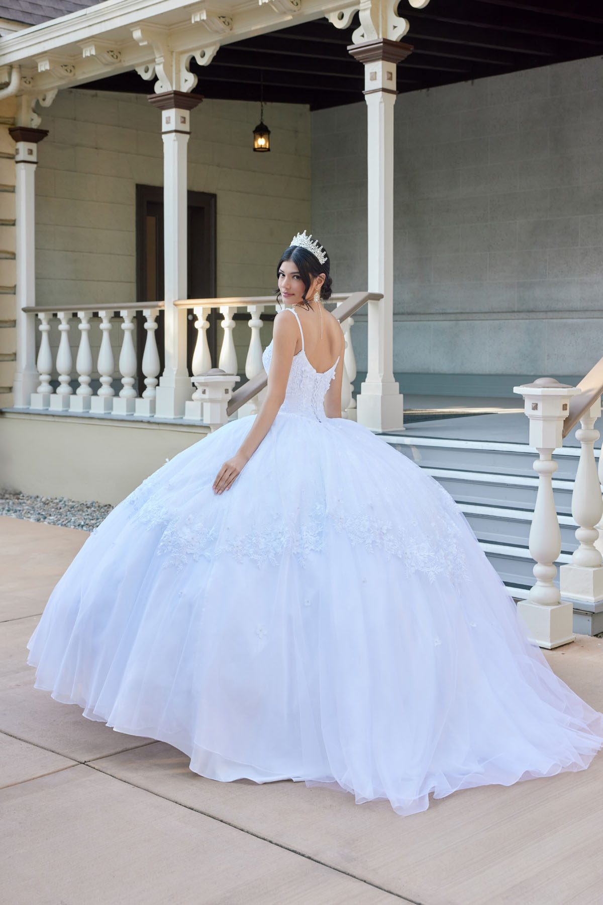 Juliet white formal dress Style 1496HW at Elizabeth's Boutique in Scranton PA, back view
