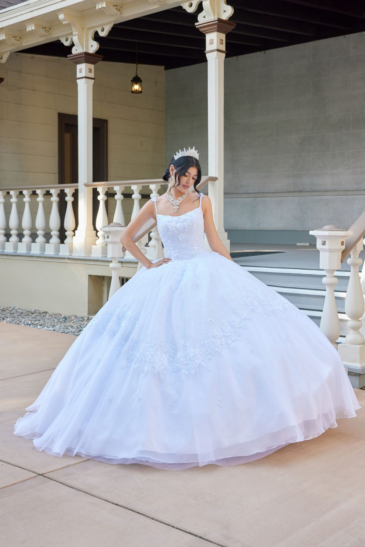 Juliet white formal dress Style 1496HW at Elizabeth's Boutique in Scranton PA, front view