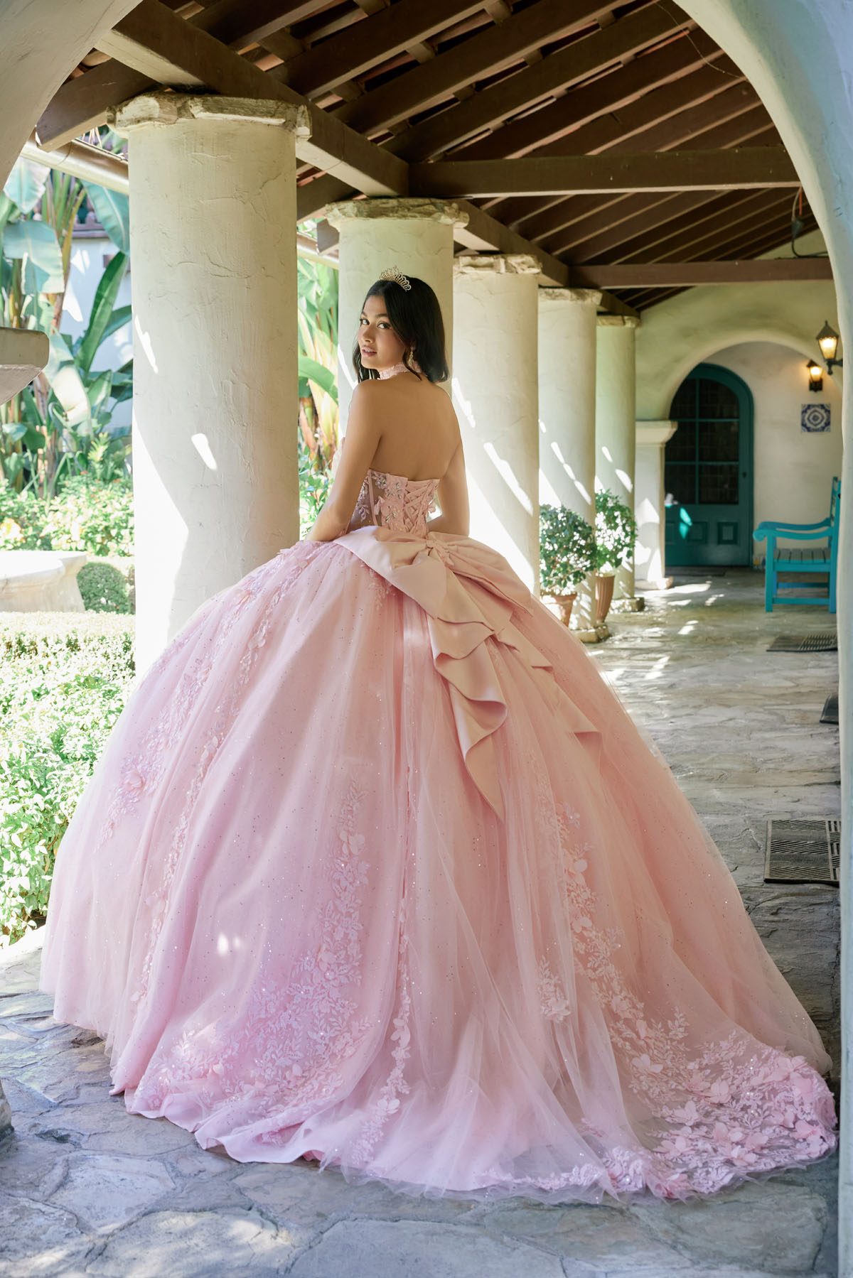 Juliet blush formal dress Style 1497J at Elizabeth's Boutique in Scranton PA, back view