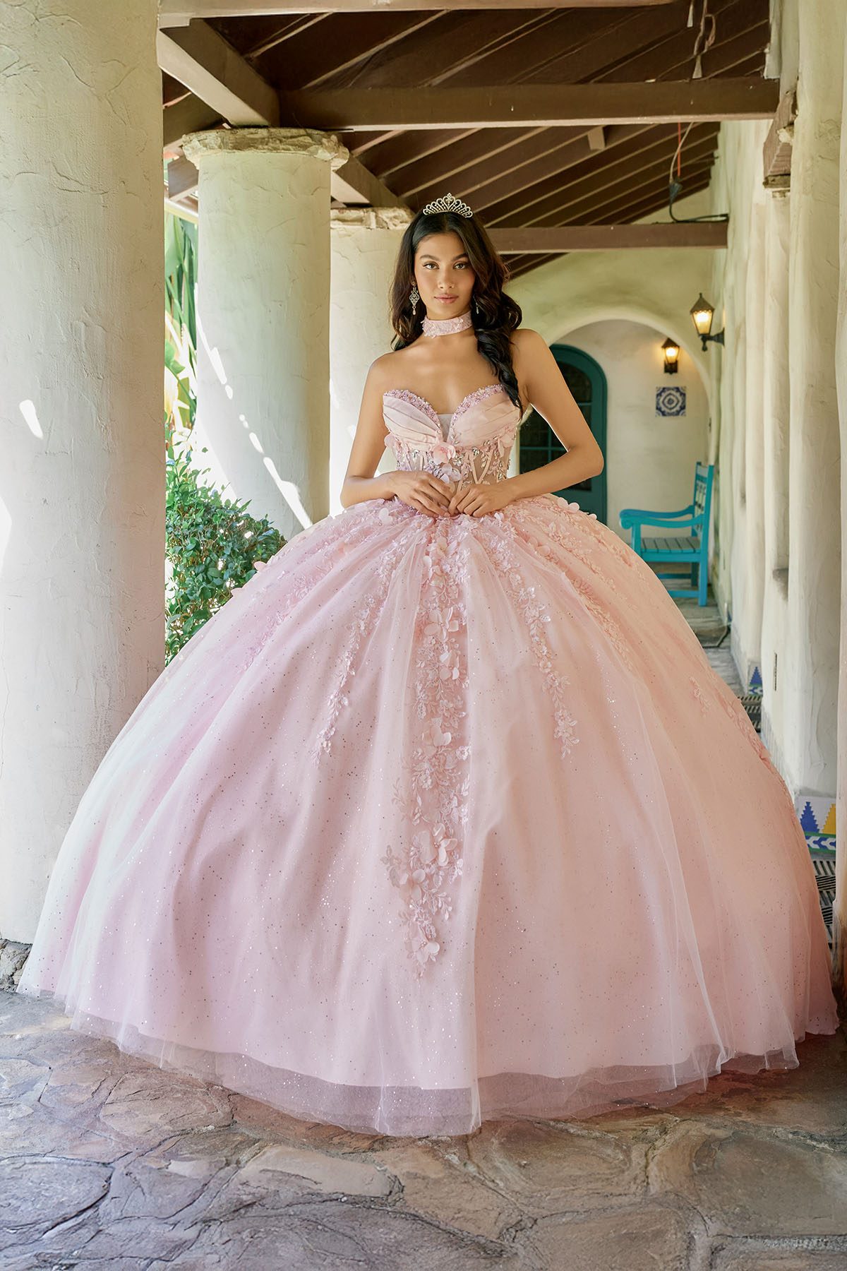 Juliet blush formal dress Style 1497J at Elizabeth's Boutique in Scranton PA, front view