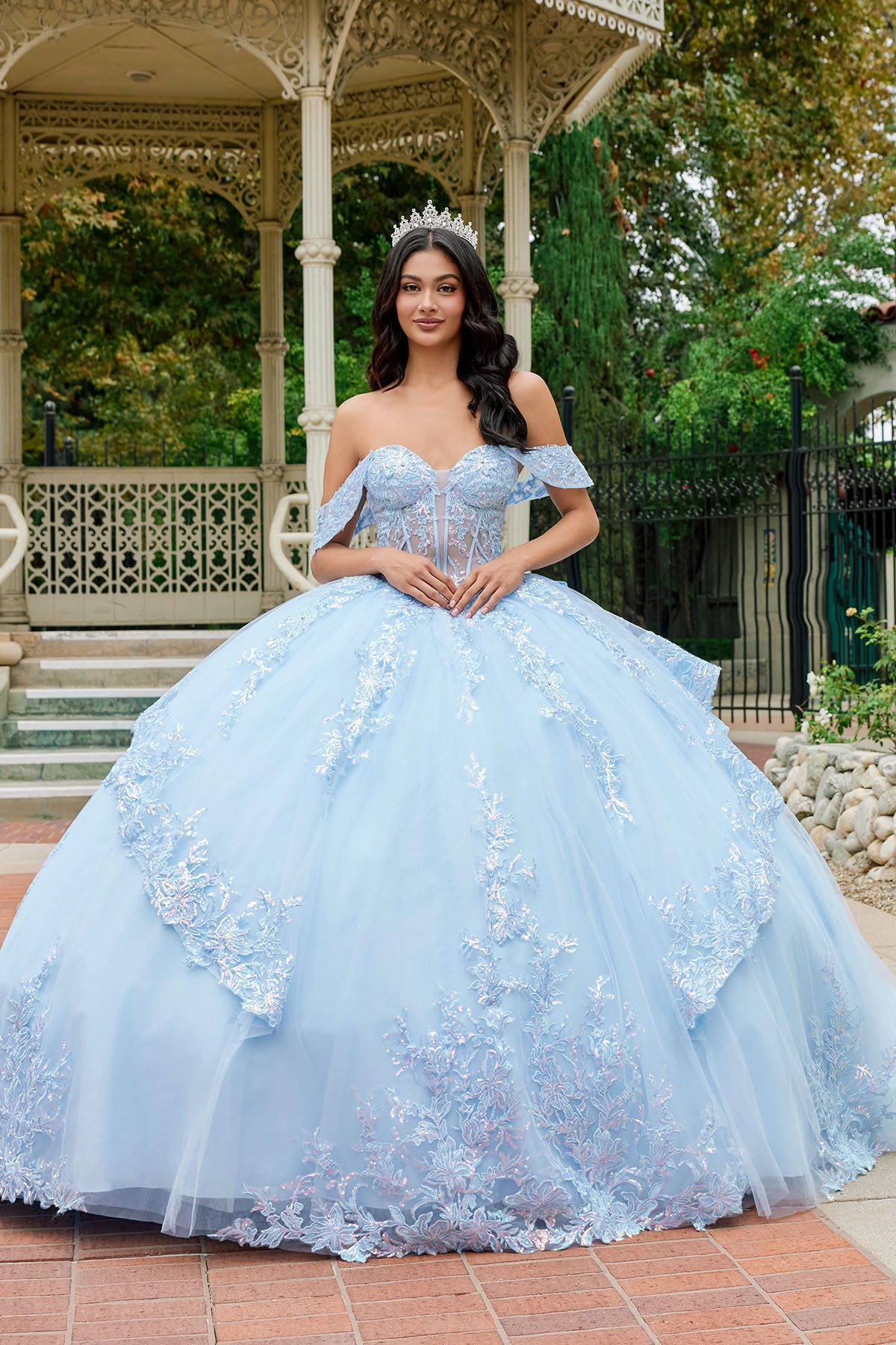Juliet bahama blue formal dress Style 1498J at Elizabeth's Boutique in Scranton PA, front view