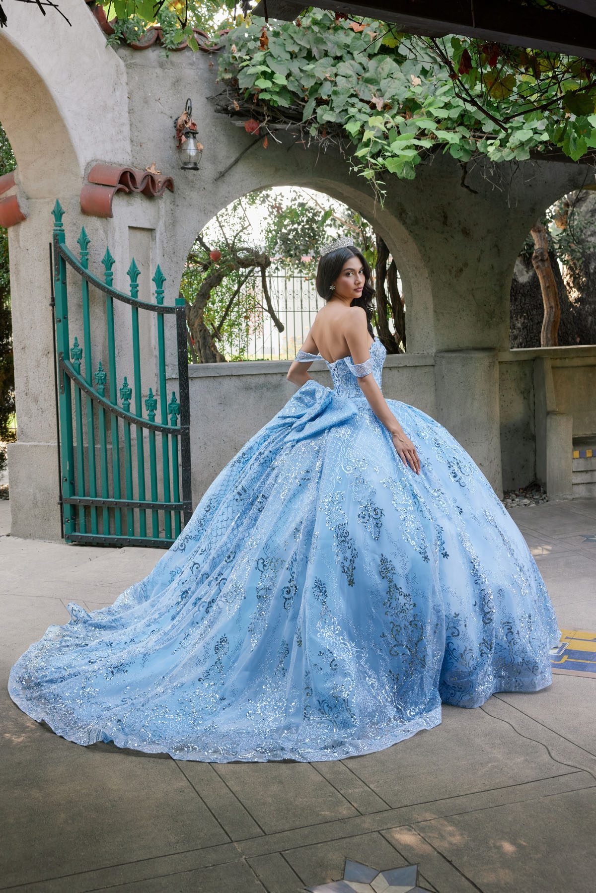 Juliet powder blue formal dress Style 1510H at Elizabeth's Boutique in Scranton PA, back view
