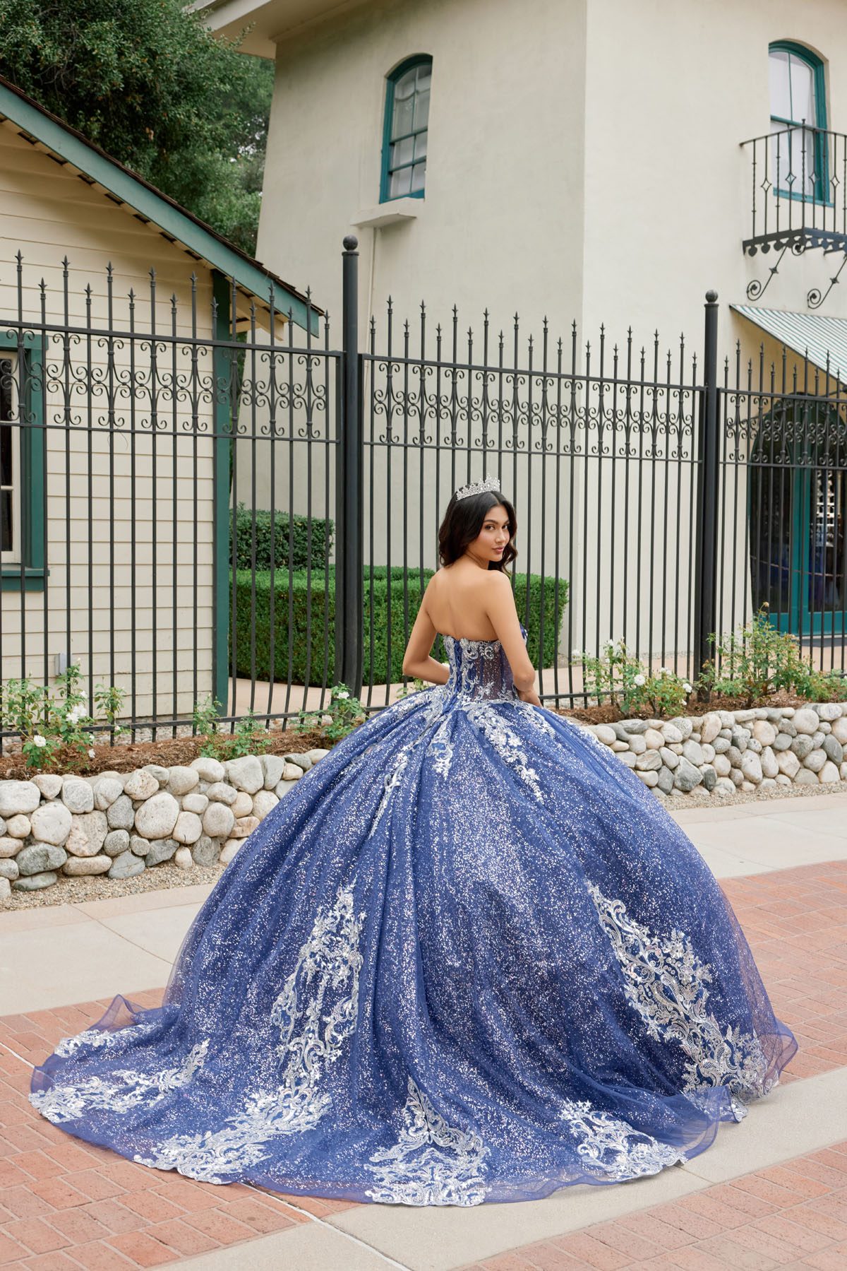 Juliet navy blue formal dress Style 1512H at Elizabeth's Boutique in Scranton PA, back view